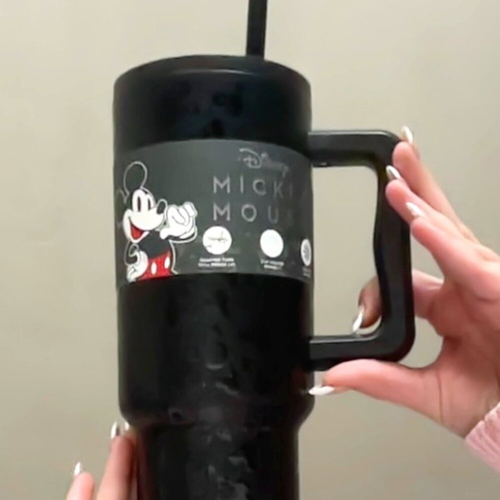 Black mickey mouse simple modern water bottle